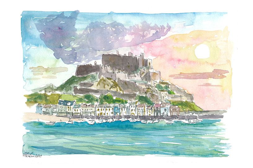 Blick auf den Mont Orgueil und den Hafen von Gorey Jersey Kanalinseln Bailiwick von Markus Bleichner