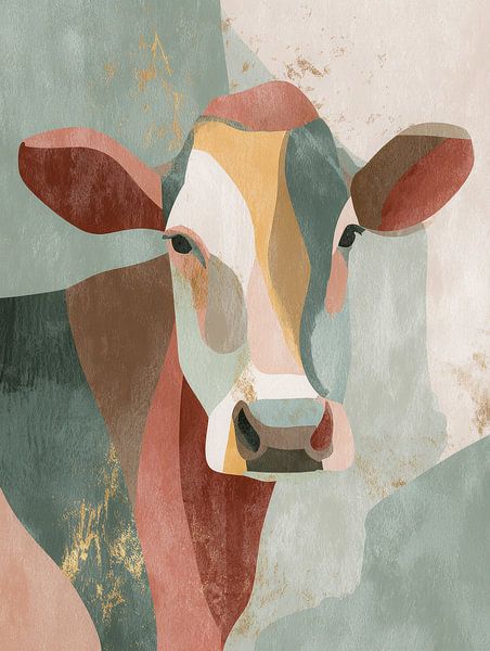 Abstract Cow in Earth tones by But First Framing
