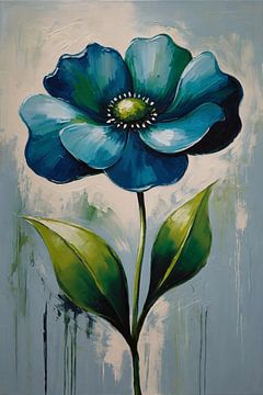 Fleur bleue impressionniste sur toile sur De Muurdecoratie