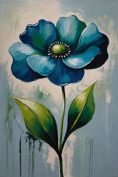 Impressionistic Blue Flower on Canvas by Art & Soul Creations