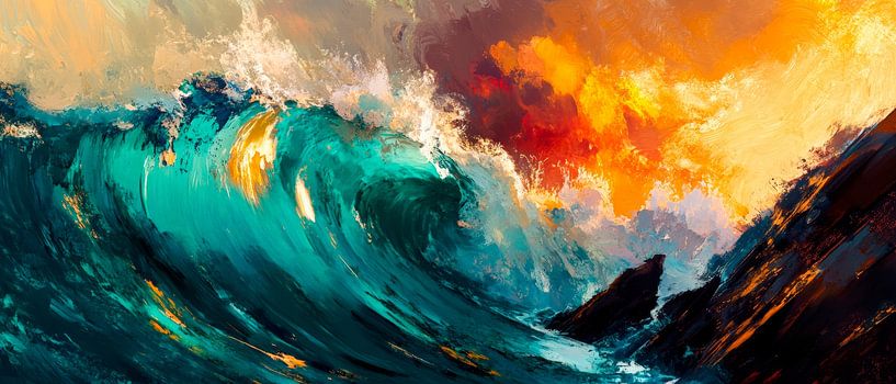 Powerful wave at sunset by Poster Art Shop