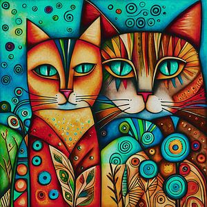 Ausdrucksstarke Acrylgemälde von verrückten Katzen
