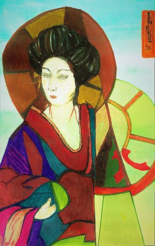 Japanische Kunst/Abstraktes handgemaltes Aquarell. von Ineke de Rijk