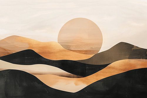 Zonsondergang Heuvels Abstract Monochroom