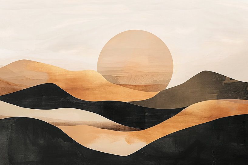 Zonsondergang Heuvels Abstract Monochroom van Art & Soul Creations