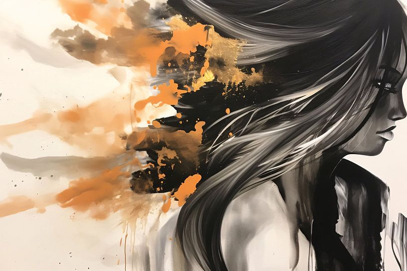 Dynamic Woman in Orange and Gold by Art & Soul Creations