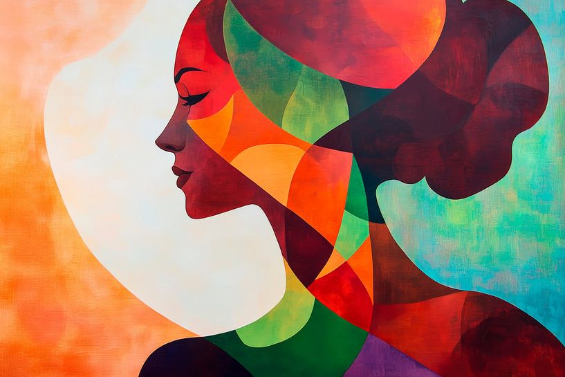 Gekleurd silhouet van een vrouw - Abstract van Poster Art Shop