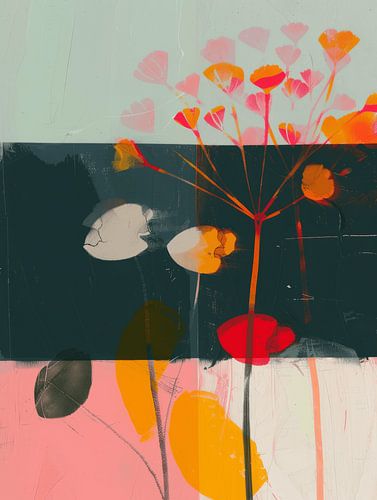 Nature morte colorée, moderne et abstraite avec des éléments botaniques