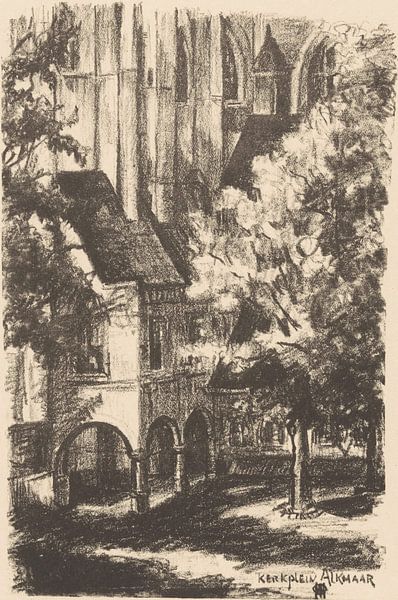 Alkmaar, Grote of Sint-Laurenskerk, Kerkplein, Otto Hanrath, 1923, lithograph by Atelier Liesjes