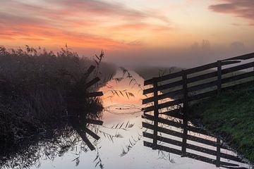 Nebliger Sonnenaufgang im Naturschutzgebiet Kruiszwin in Anna Paulowna (3) von Bram Lubbers