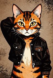 Cool Orange Tabby Cat in Black Jacket Wall Art