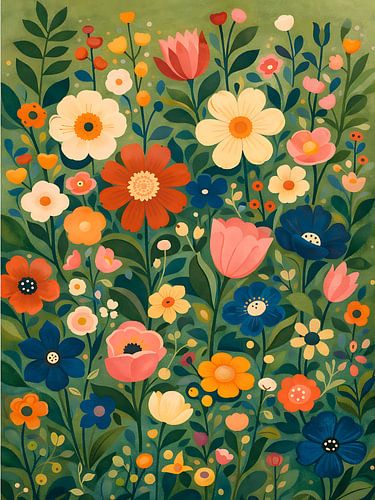 Folk Garden in Bloom – Botanical Wildflower Illustration