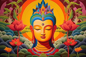 Boeddha Met Lotussen van ARTEO Schilderijen