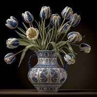 Delft blue vase with white tulips
