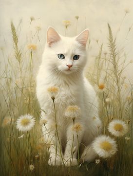 Witte Poes in een Pluizenveld van Emil Husstege
