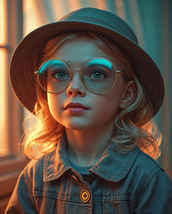 Mädchen mit großer Brille und Hut