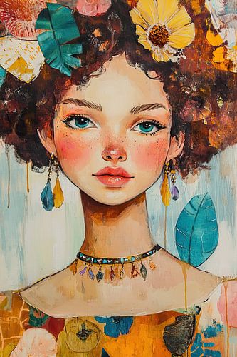 Cheveux bouclés | Jeune femme colorée