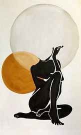 Frau Körper Gold Schwarz Creme von Schilderij op Maat XL