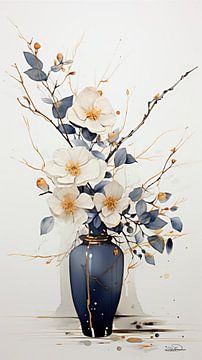 Trockenblumen in einer Kintsugi-Vase von Gelissen Artworks