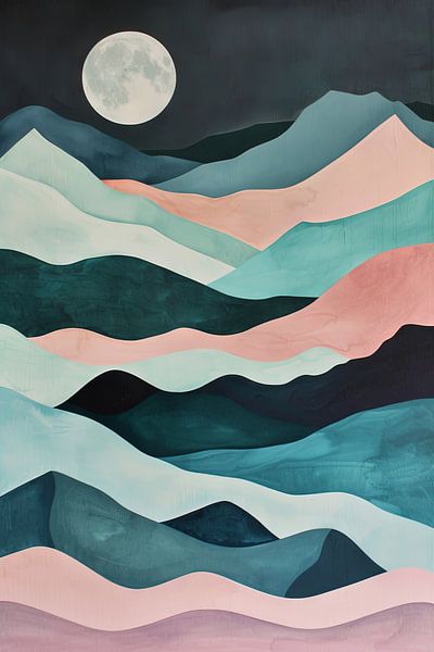 Moonlight over rolling hills - Abstract landscape by Poster Art Shop