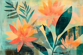 Bunte Blumenkomposition mit Blättern von Poster Art Shop