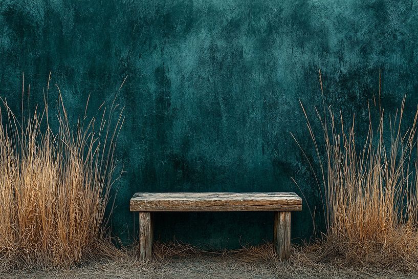 Rustic wooden bench with grasses by Imperial Art House