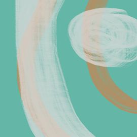 Art moderne abstrait minimaliste dans les tons menthe, blanc et beige sur Dina Dankers