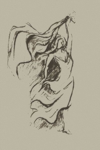 Woman dancing with the wind - semi-abstract artwork in taupe and greige by Emiel de Lange