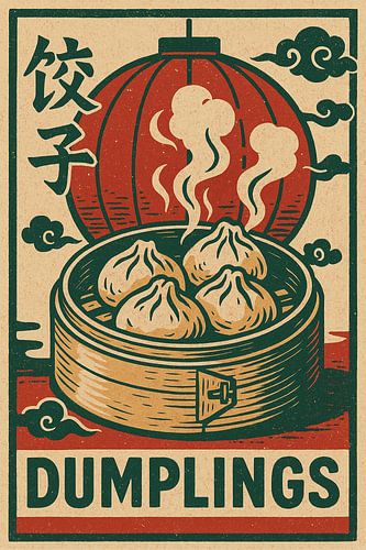 Retro Dumplings Poster – Vintage Chinese Street Food Wall Art