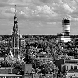 Panorama Groningen zuid zwart wit van Anton de Zeeuw