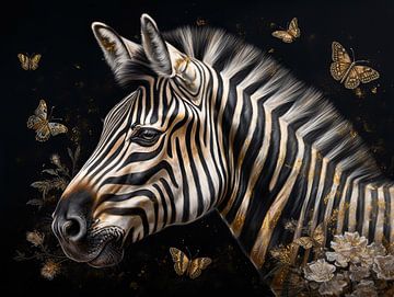 Gouden Zebra: Een Stralend Meesterwerk in Fine Art van Eva Lee