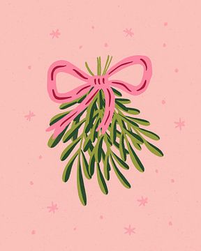 Maretak met roze strik