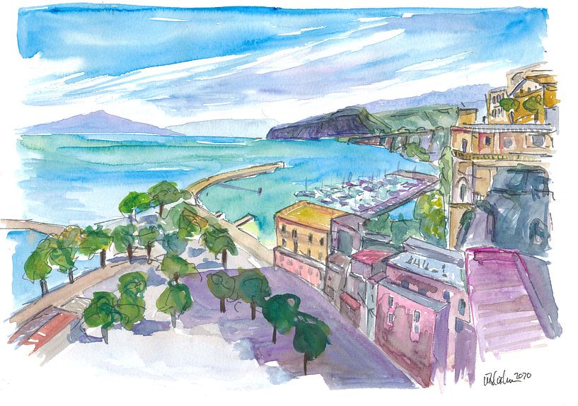 Sorrento met haven en uitzicht op de kliffen en de Vesuvius van Markus Bleichner