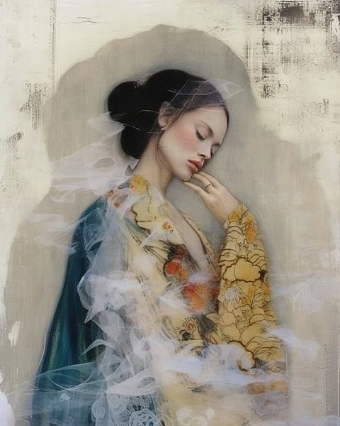 Mixed media portrait in pastel colours by Carla Van Iersel