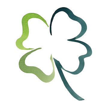 Minimalist four-leaf clover with white background (watercolor painting flowers square line art) by Natalie Bruns