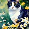 Portrait impressionniste chat parmi les fleurs sur Maud De Vries