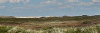 Panorama of a dune on Sylt with blue sky and clouds in the background