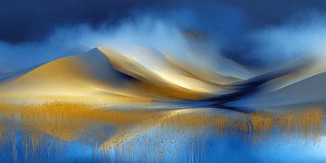 Gouden Stilte in het Blauw | Abstracte woestijn van Karina Brouwer