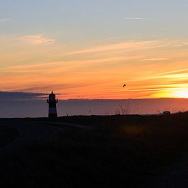 Coucher de soleil avec vue sur le phare sur Angelique Houmes
