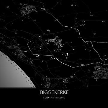 Zwart-witte landkaart van Biggekerke, Zeeland. van Rezona