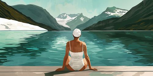 Swimming in a Swiss mountain lake (Extremely wide format 1:2)