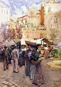 Frances Hodgkins - The market place, San Remo, Italy (1902)