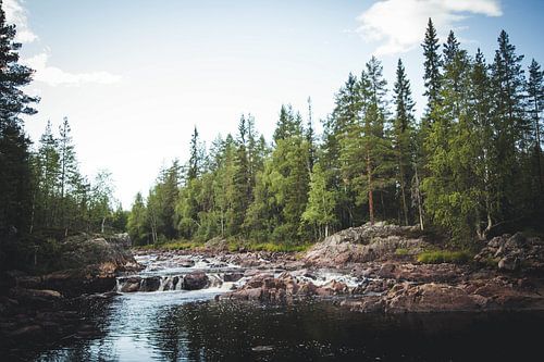 Scenic Sweden landscape with waterfall