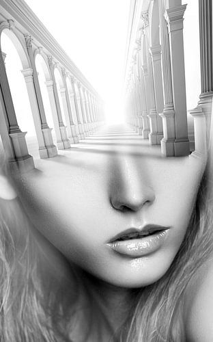 Antiek meisje. Portret met dubbele belichting