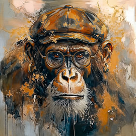 Monkey  wearing glasses and a cap by Marjolein Deelen