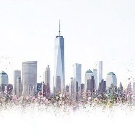 Minimalistisch kunstwerk: New York skyline in pastel van Thea