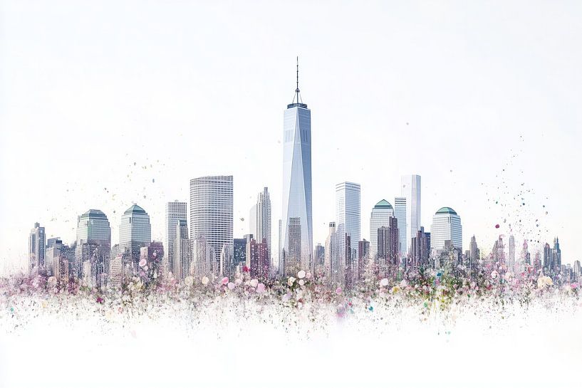 Minimalist artwork: New York skyline in pastel by Thea