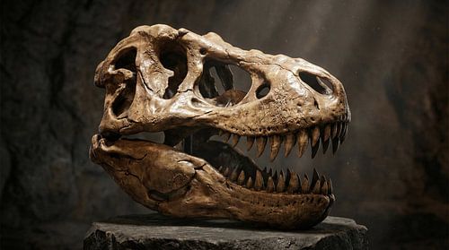 T-Rex fossilized skull