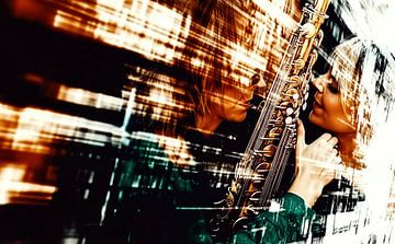 Saxophonist at the jazz club by Frank Heinz