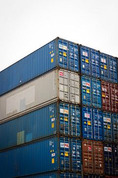 Gestapelde containers in de haven van Rotterdam van Suzan van Pelt